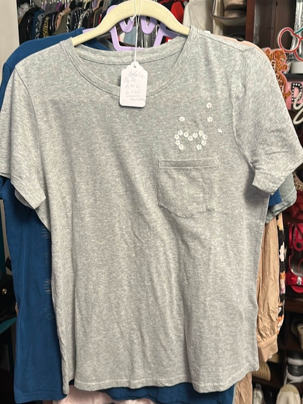 Style & Co. Heather Gray Short-Sleeve Pocket Tee with Sequin Detail